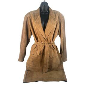 vintage‎ 80's Pia Rucci fine suede safari or western style skirt suit beige sz 8